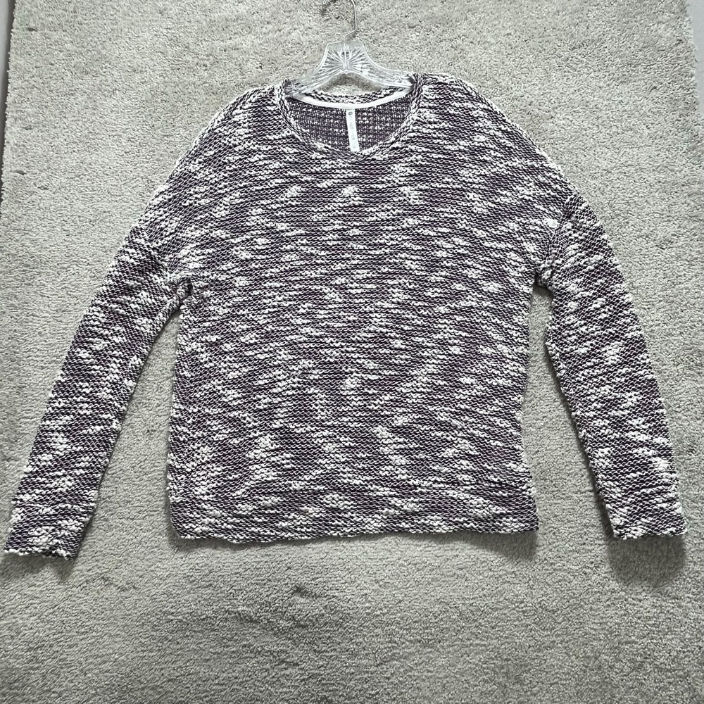 Fabletics Sweater Women's Large Purple White Juliette Knit Long Sleeves Pullover